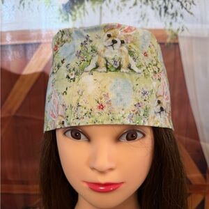Spring Puppy & Bunny Print Scrub Cap - Pastel Green